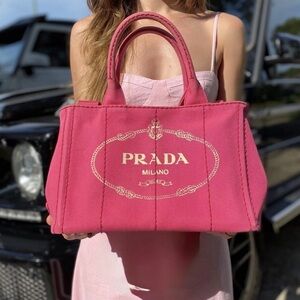 Authentic PRADA Canapa tote bag pink canvas